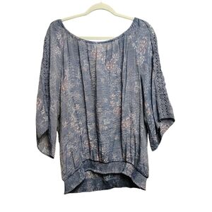 Hope & Harlow Blue Floral Plus Size Blouse 2X